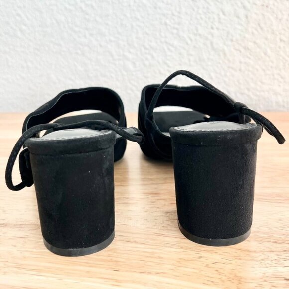 Women's 8 (US) Black Ruched Faux Suede Lace Up Strappy Block Heel Mule Sandals - Picture 8 of 8